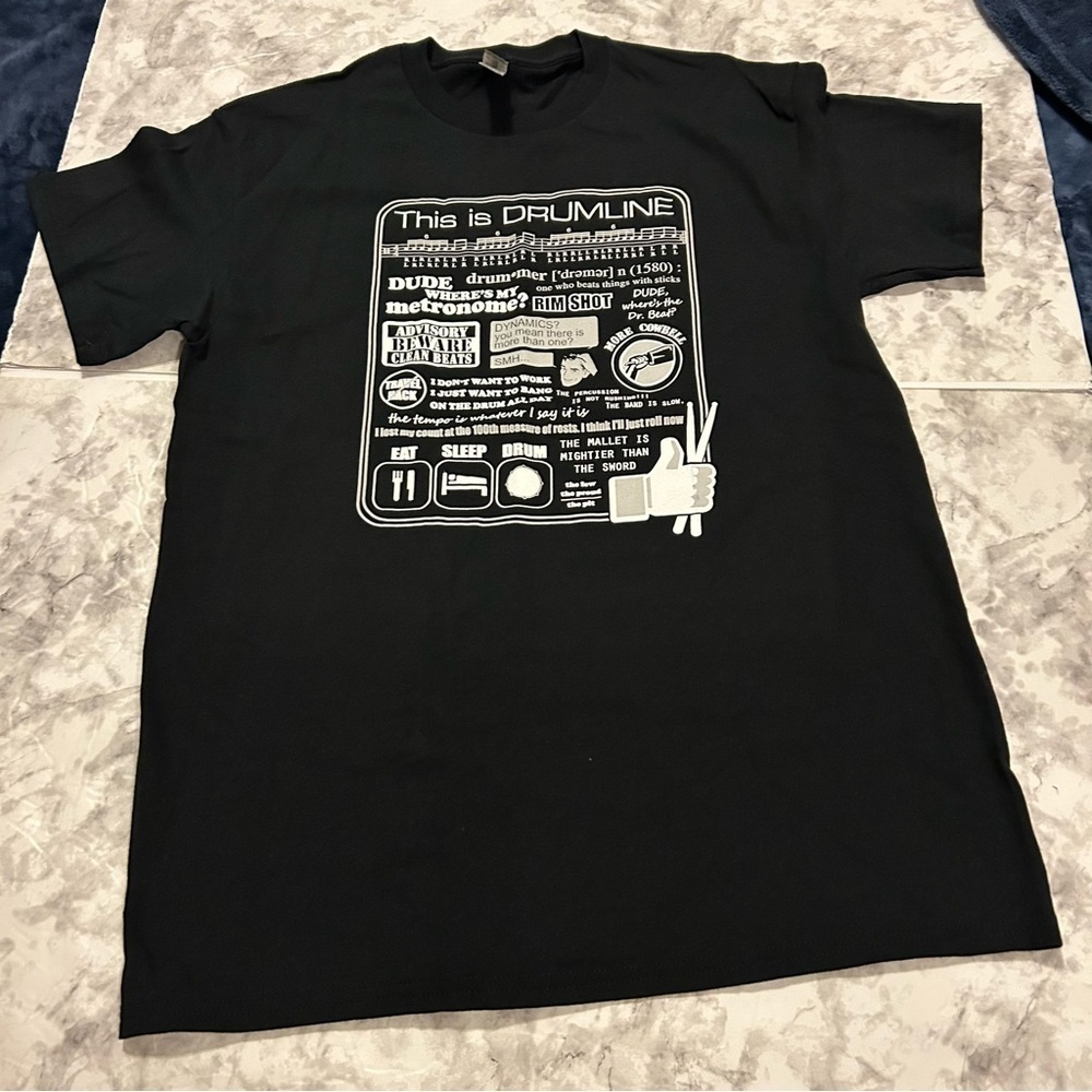 NWOT Men’s Marching Band Drumline Description Black short sleeve tshirt size m